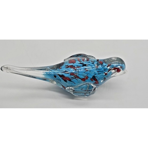 Hand Blown Art Glass Bird Paperweight Sommerso Blue & Red - Picture 4 of 8